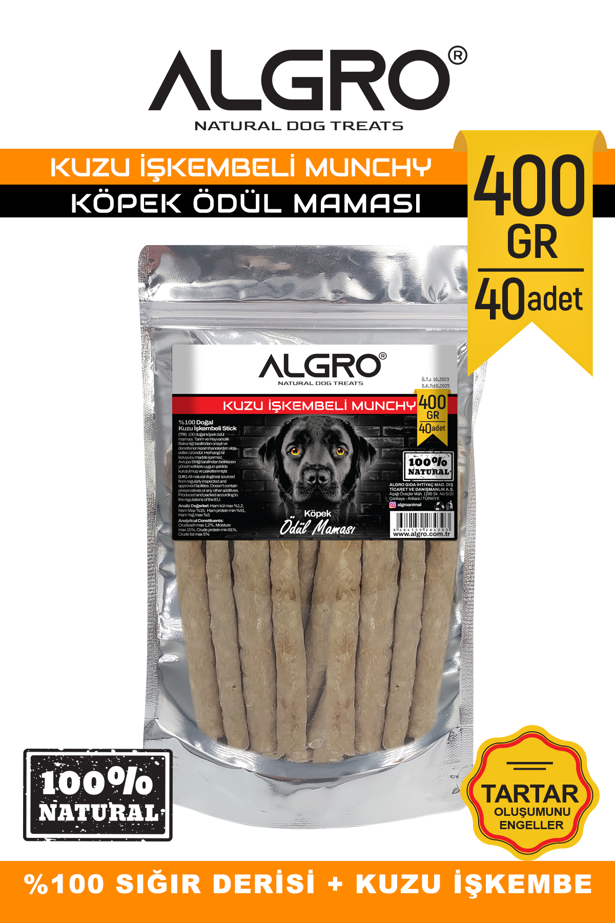 Algro Kuzu İşkembeli Munchy Stick Çiğnemelik Yenilebilir 400 G