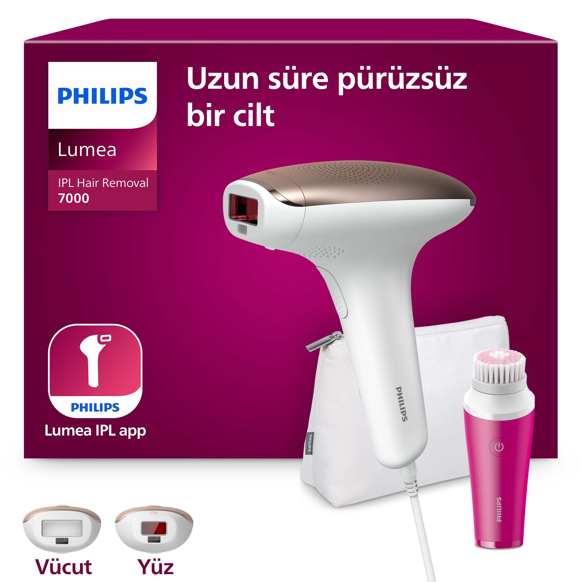Philips Lumea 7000 Serisi BRI924/00 IPL Tüy Alma,Yüz Temizleme Cihazı, Vücut ve Yüz, 2 Başlık, Çanta