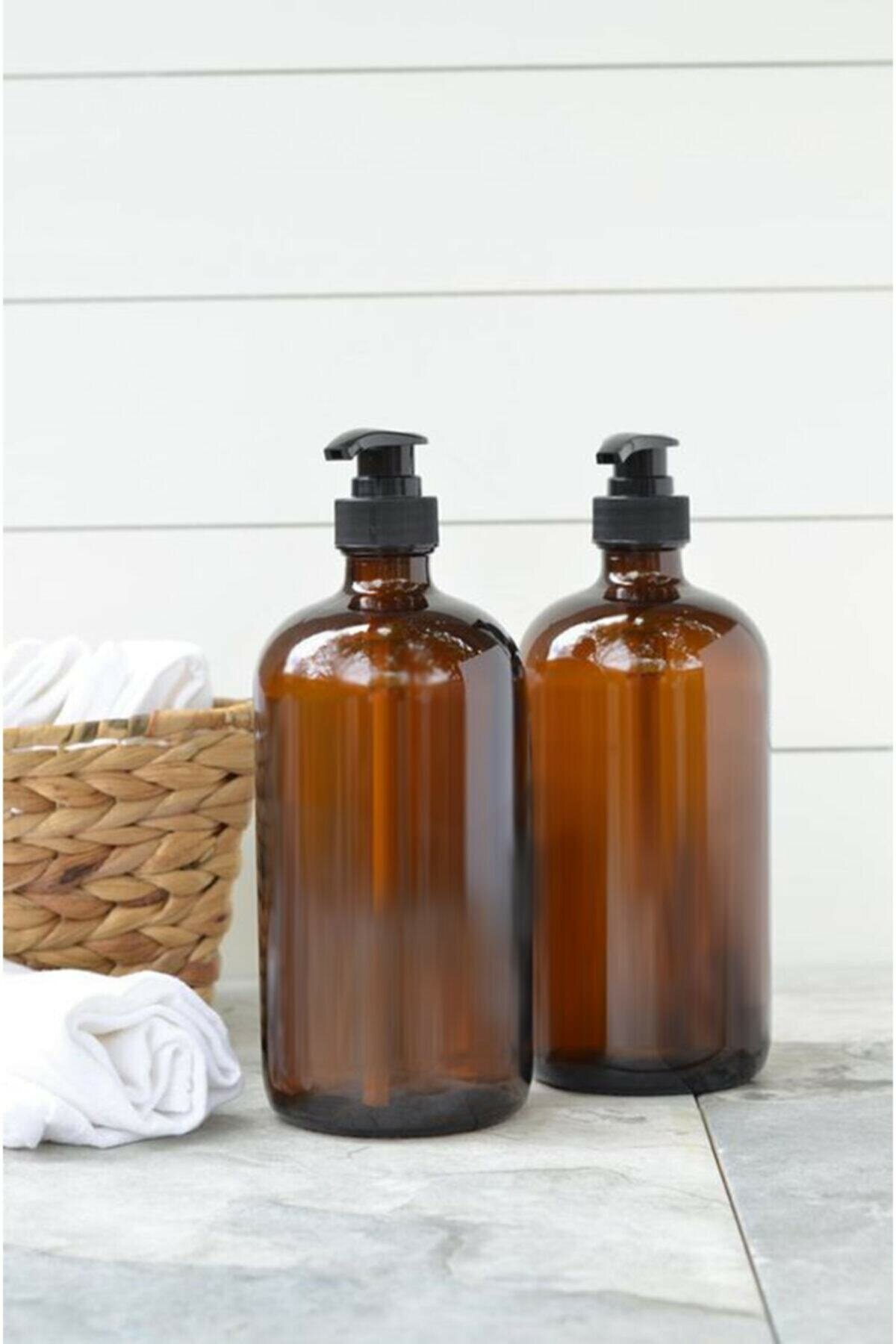 2 Adet 500Ml Amber Kahverengi Cam Sıvı Sabunluk