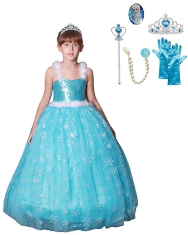 Elsa Kostümü Askılı Kabarık Tarlatanlı Kostüm Kız Çocuk Abiye