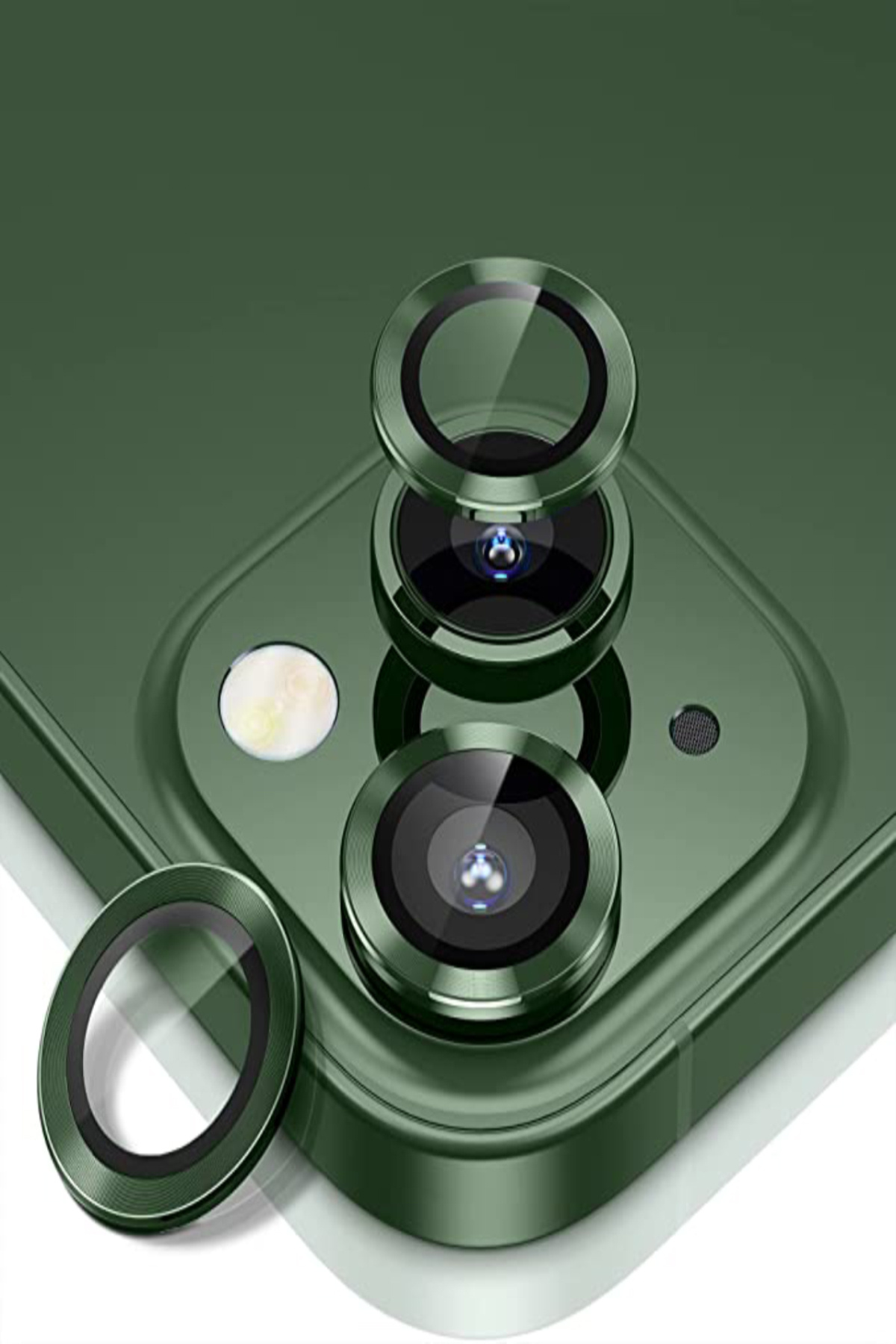 iPhone 13 ile Uyumlu Alüminyum Alaşım Temperli Cam Kamera Lens Koruyucu - Yeşil