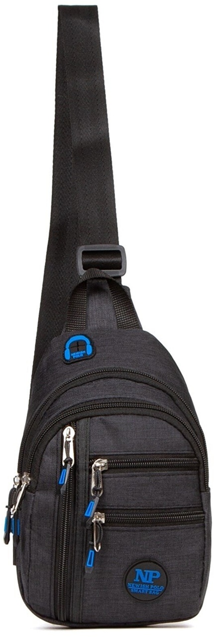 Newish Polo 2233 Unisex Kulaklık Usb Çıkışlı Çapraz Askılı Çanta Bel Omuz Ve Göğüs Çanta Günlük Bodybag Siyah-mavi
