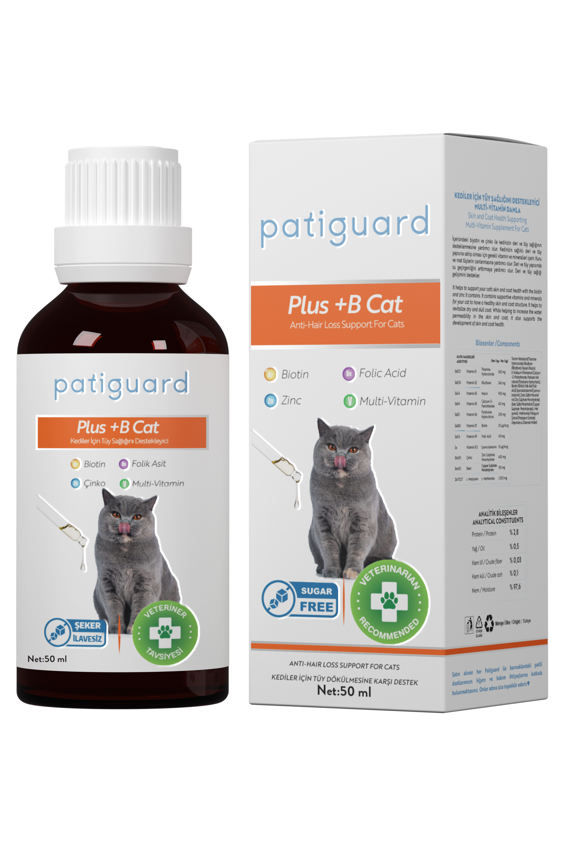 Patiguard Plus B For Cats Kedi İçin Tüy Dökülme Engelleyici 50 ML
