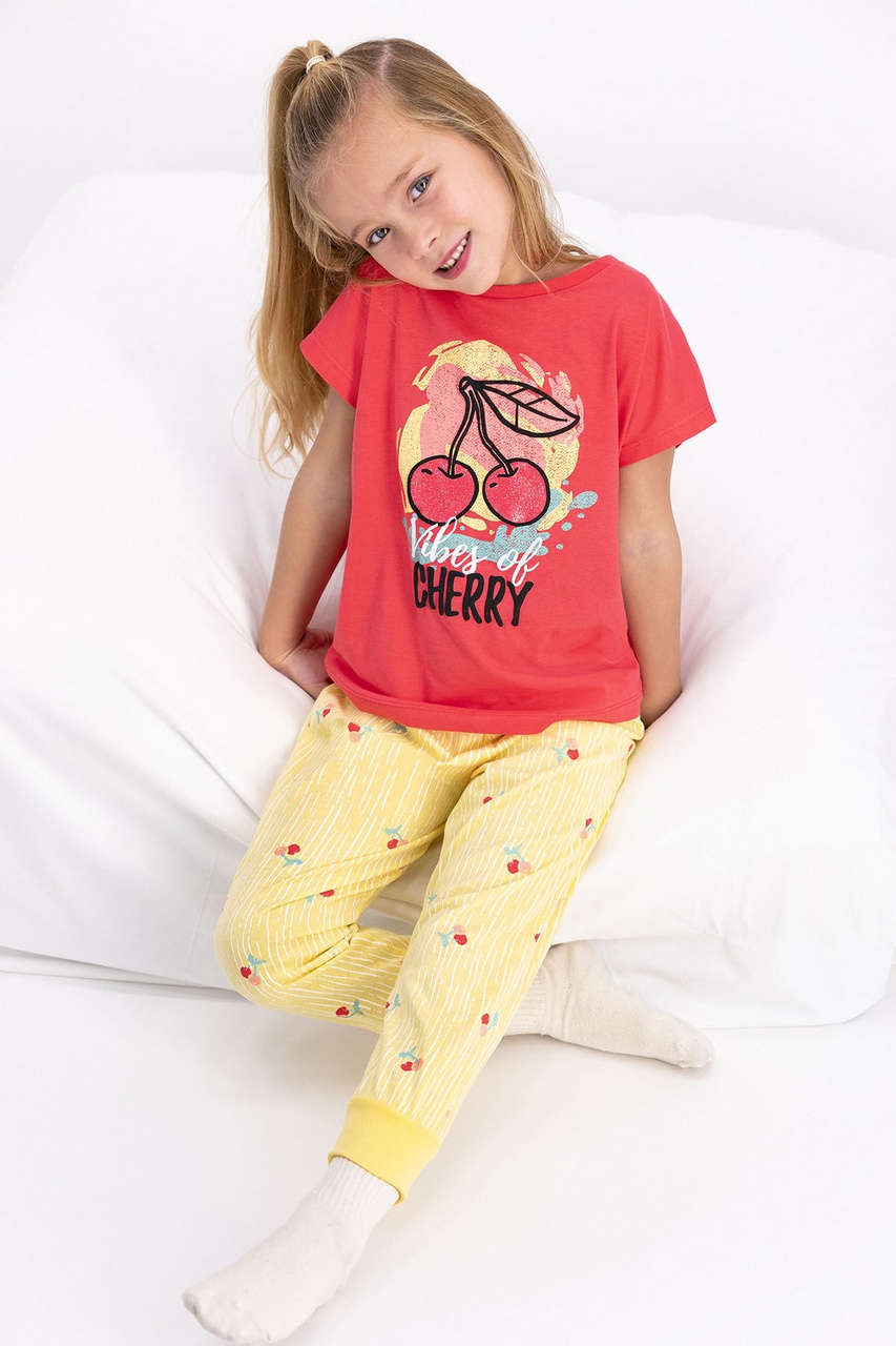 Rolypoly Vibes Of Cherry Nar Çiçeği Kız Çocuk Kısa Kol Pijama Takımı 5274-26777