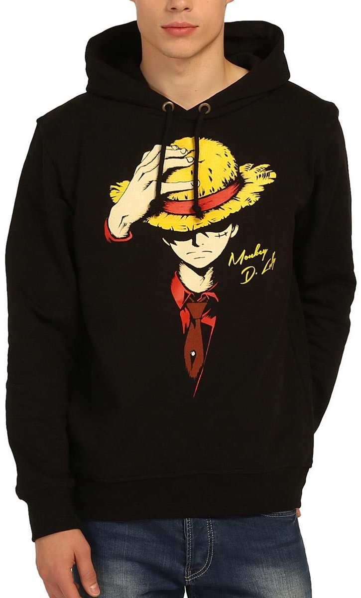 Bant Giyim - One Piece Luffy Siyah Kapüşonlu Sweatshirt 001