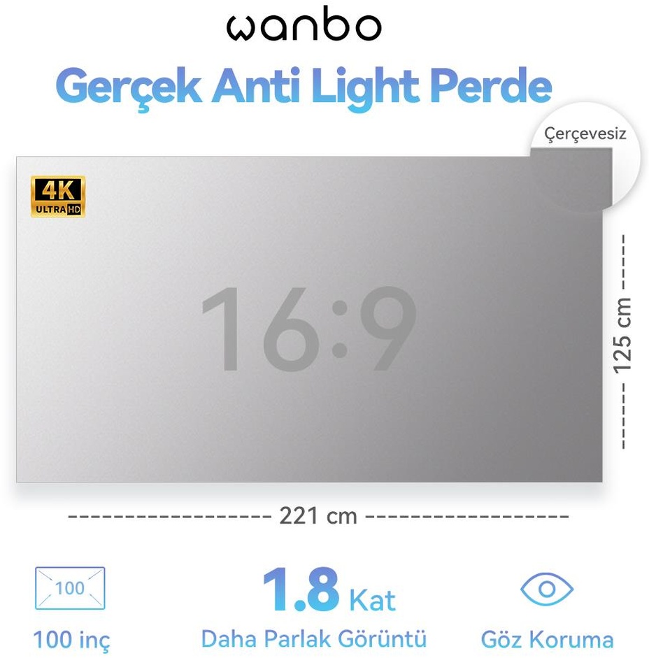 Wanbo 100 İnç Anti-light Projeksiyon Perdesi 221x125 Cm