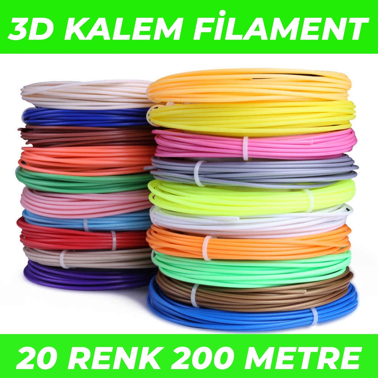 20 Renk 10 Metre 3d Kalem Pla Filament-200 Metre-3d Pen Filamenti