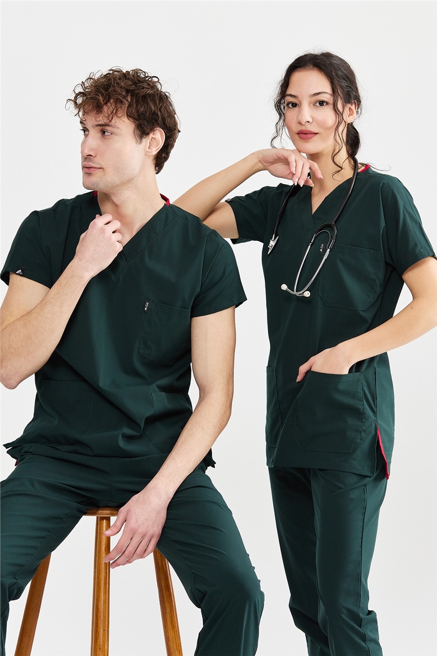 Ultralycra Basic - Doktor Hemşire Forma Takımı Unısex , Koyu Yeşil