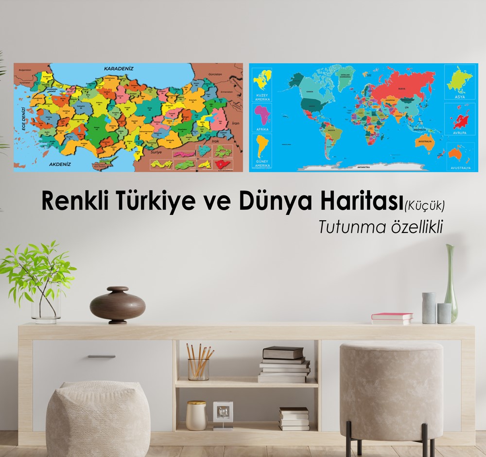 Dünya & Türkiye Haritası Şeffaf Akıllı Kağıt Renkli