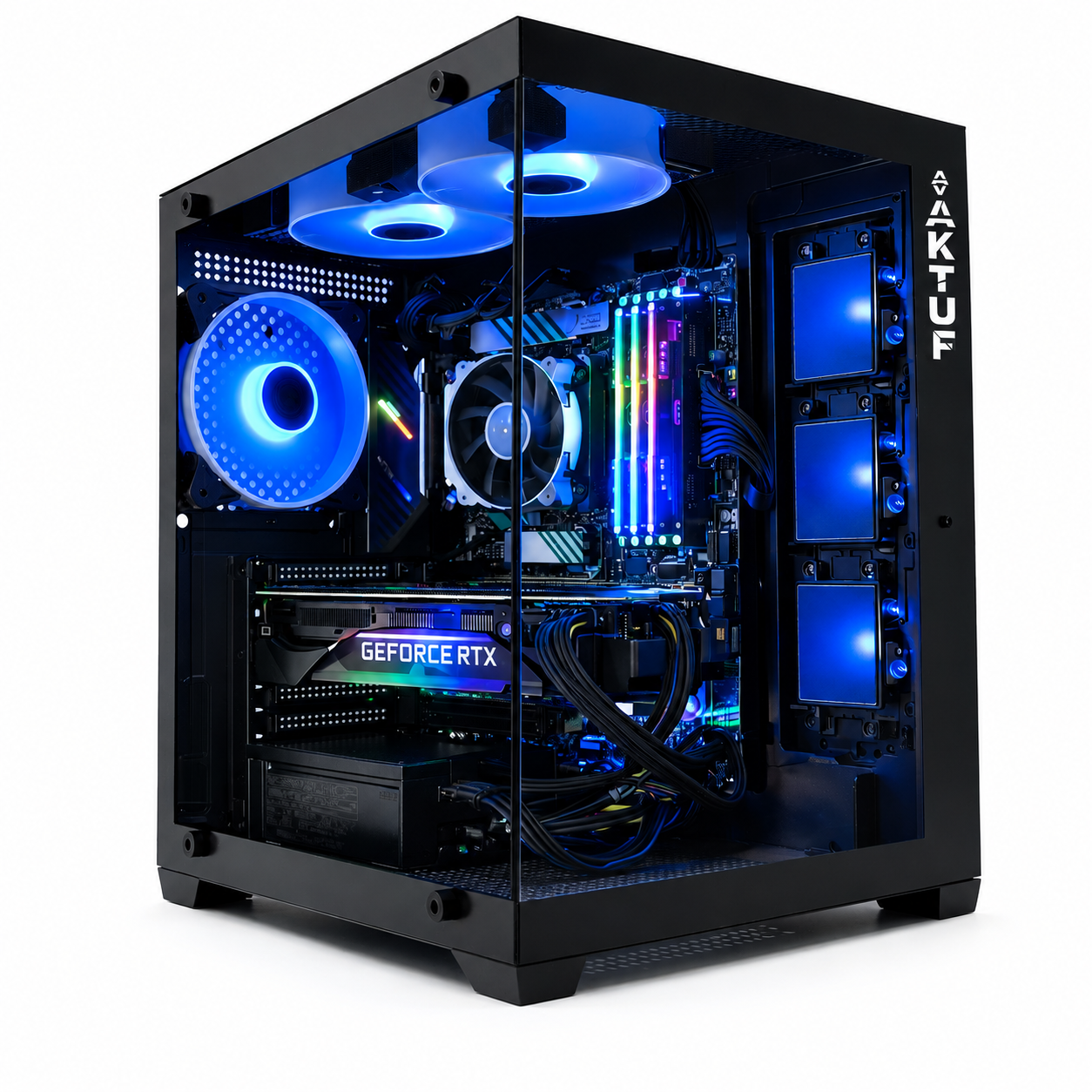 Aktuf Royal Siyah 3 Rgb Fanlı Temperli Cam Panel Boş M-atx Gaming Oyuncu Bilgisayar Kasası