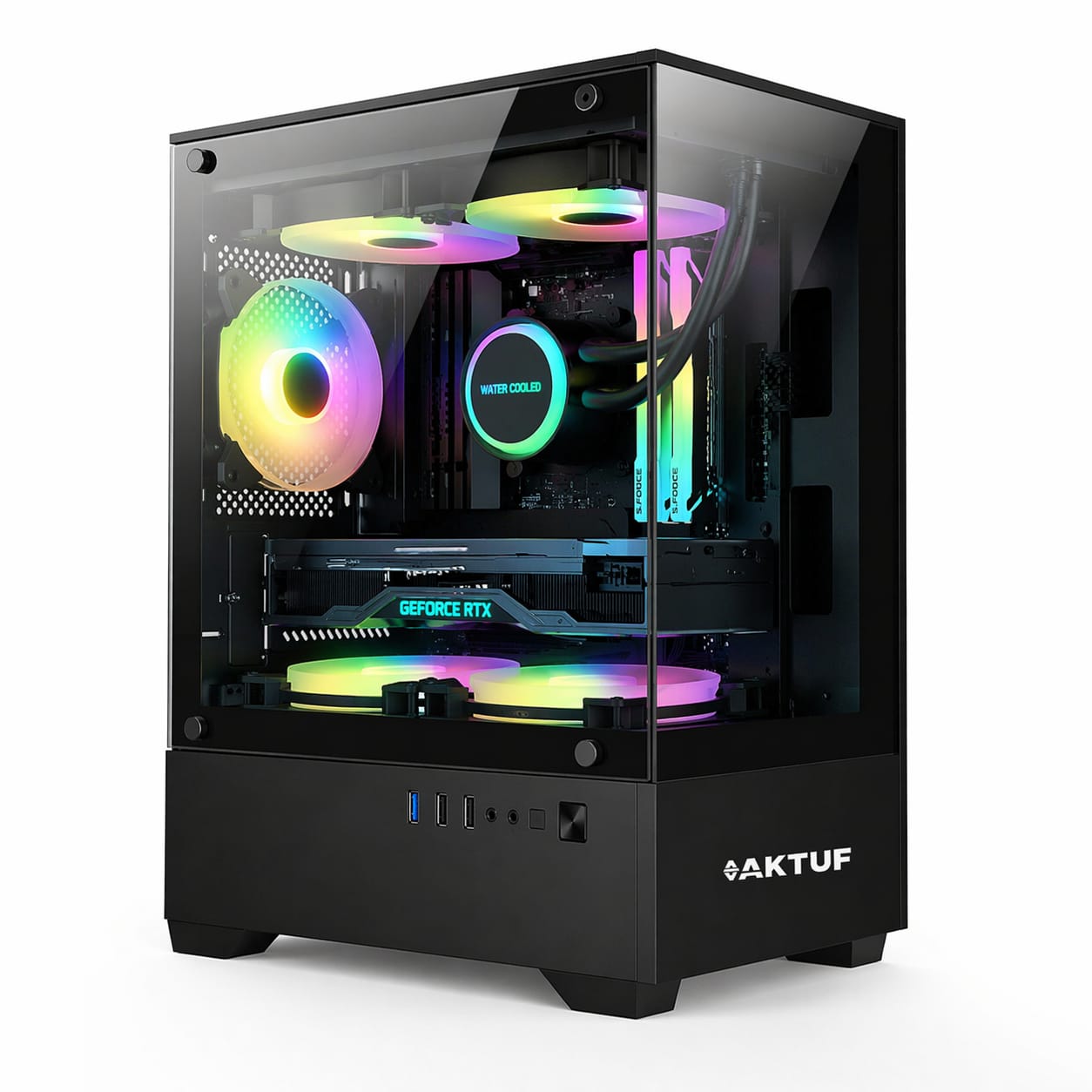 Aktuf Fiero Siyah 3 Rgb Fanlı Temperli Cam Panel Boş M-atx Gaming Oyuncu Bilgisayar Kasası