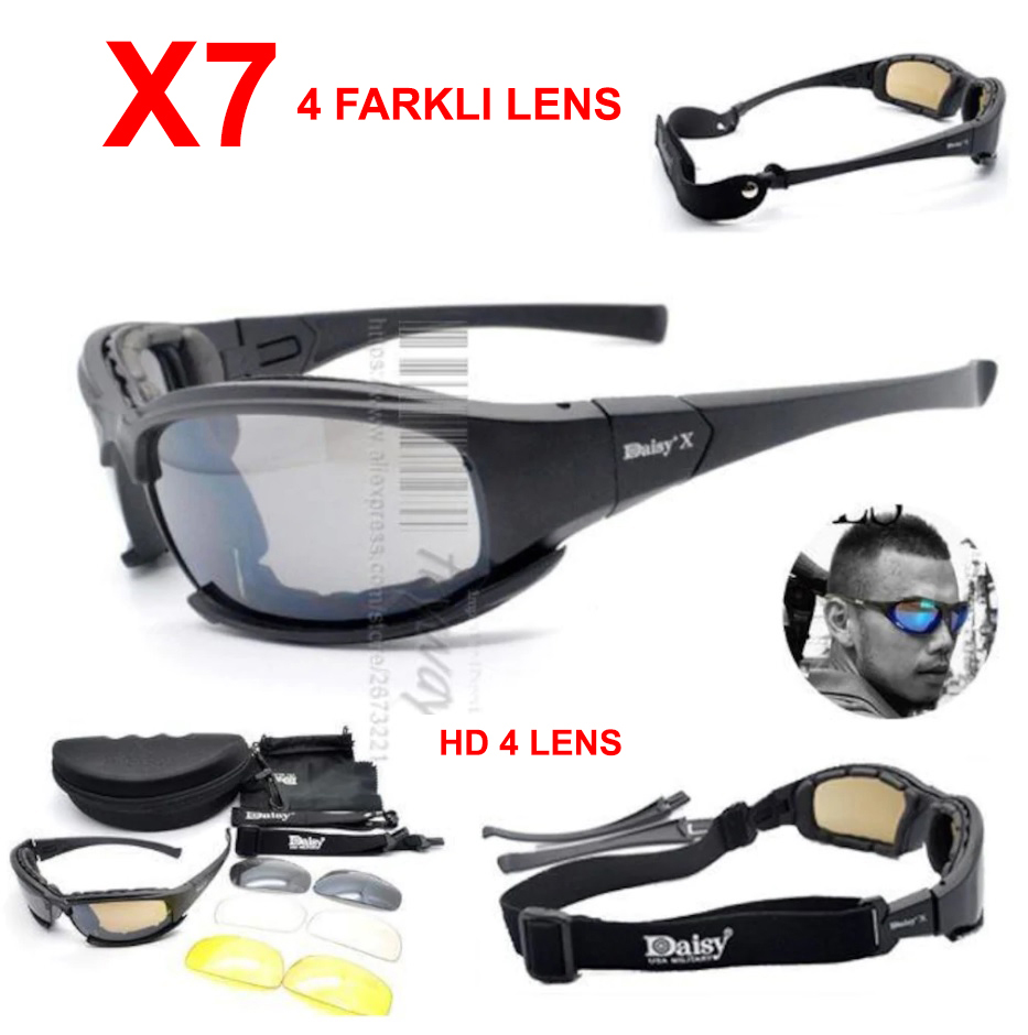 Daisy X7 Uv400 Polarize Değişebilir 4 Lensli Motorsiklet Gözlüğü N11.416