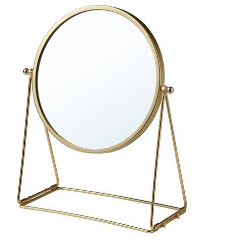 Gold Masa Makyağ Aynası, MeridyenDukkan Altın Rengi Yuvarlak-17 cm-Büyüteçli Ayna