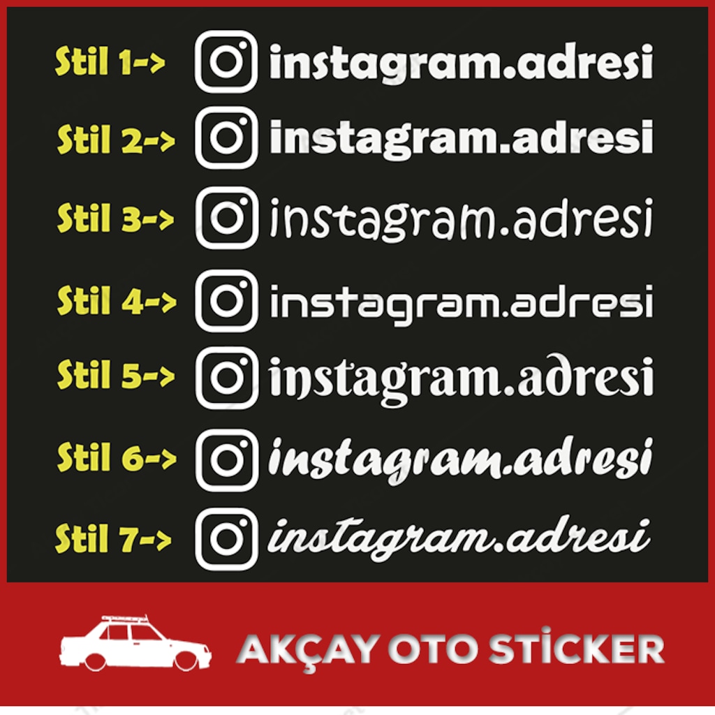 (2 Adet) Instagram Sticker, Isim Sticker, Isme Özel Oto Sticker