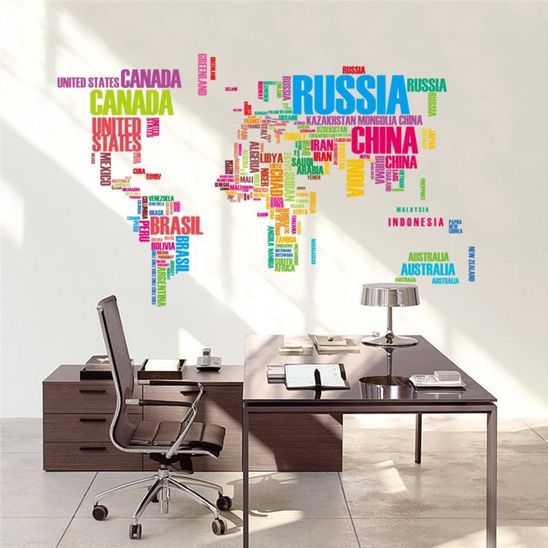 Dünya Haritası Atlas Renkli Ülke İsimlerinden Oluşan Pvc Duvar St