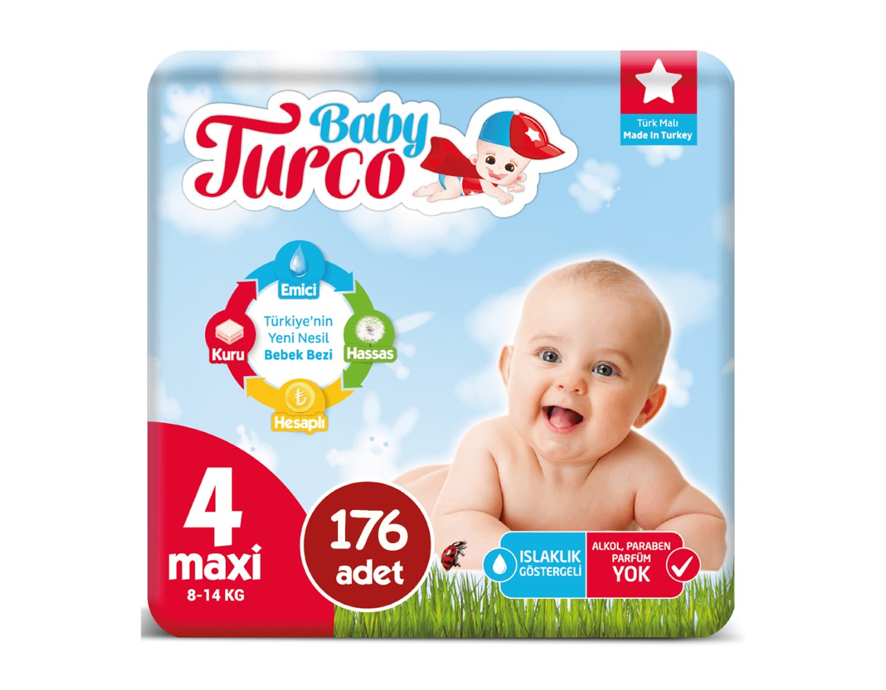 Baby Turco Bebek Bezi 4 Numara Maxi 176 Adet