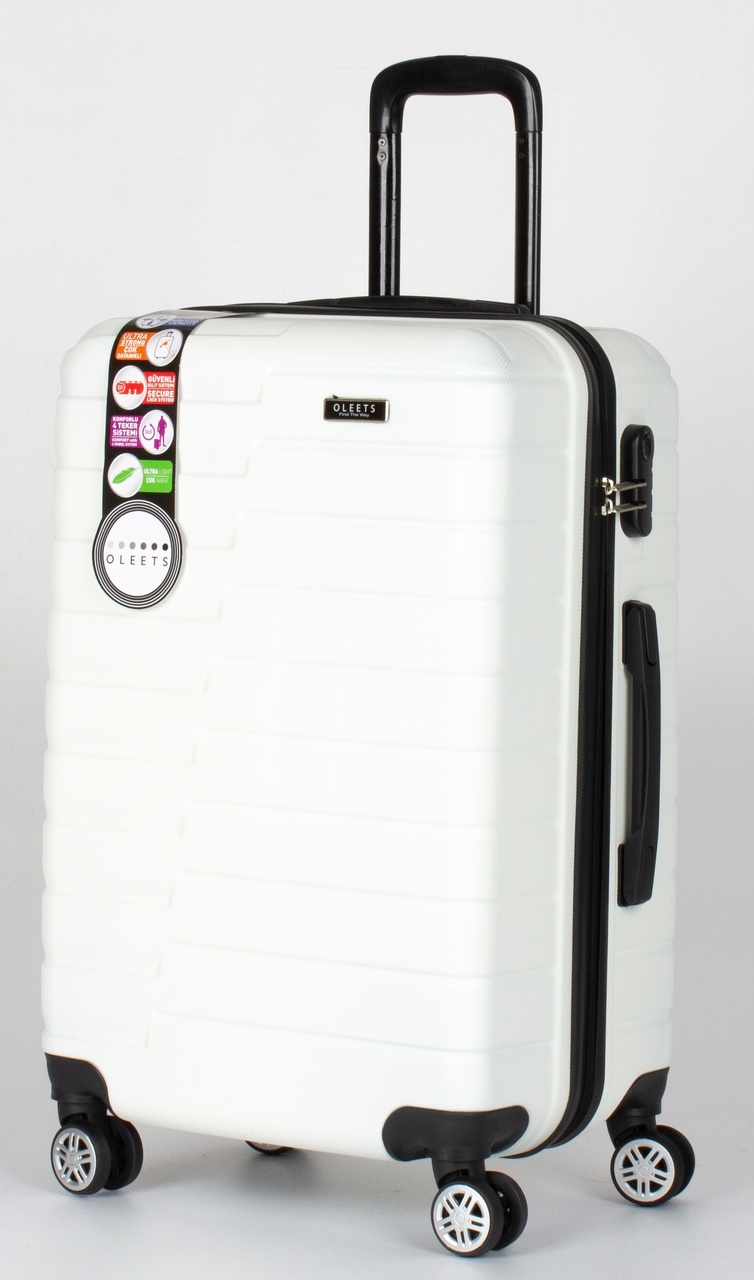 OLEETS Unisex 4 Tekerli Kilitli Beyaz Orta Boy Kırılmaz Valiz Bavul