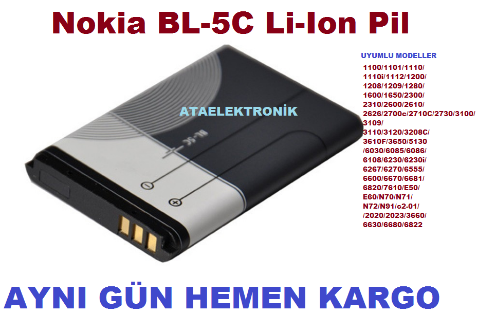 Nokia Uyumlu Nokia Uyumlu Nokya Bl 5C Li-Ion Pil Nokia Uyumlu Batarya