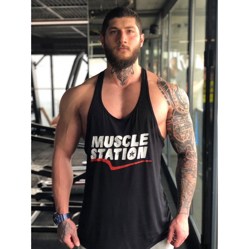 Musclestation Toughman Tank Black Workout Fitness Atlet