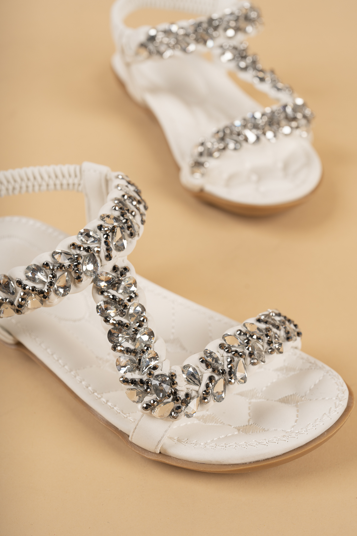 Khayt Isabel Anatomik Fashion Taşlı Günlük Çocuk Sandalet Beyaz