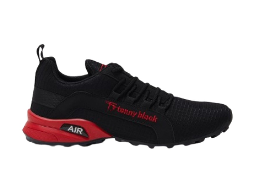 Tonny Black TBPS005 Rahat Kalıp Termo Taban Bağcıklı Erkek Sneaker - Siyah - Kırmızı