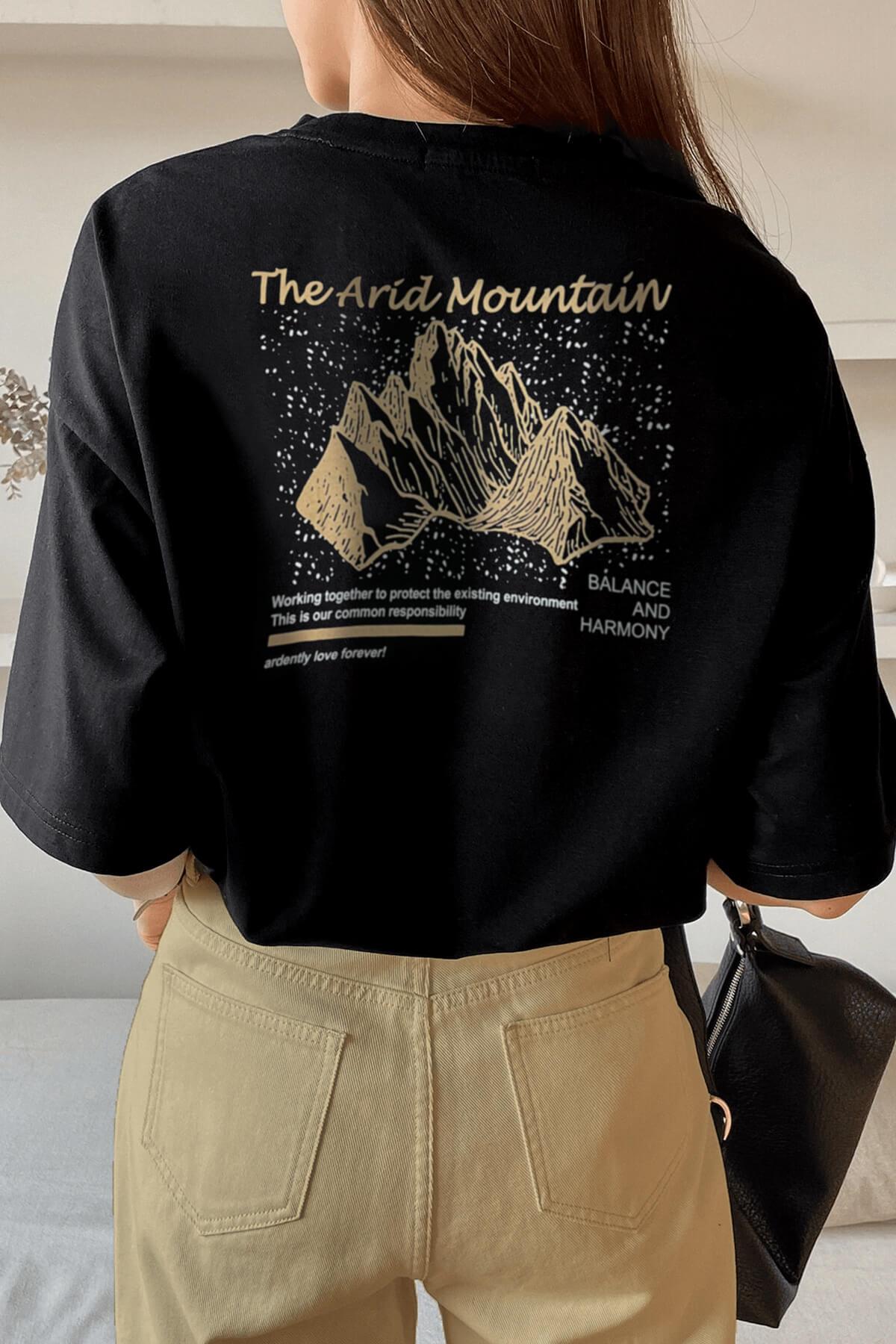 Arid Mountain Siyah Oversize Salas Boyfriend Kadın T-Shirt