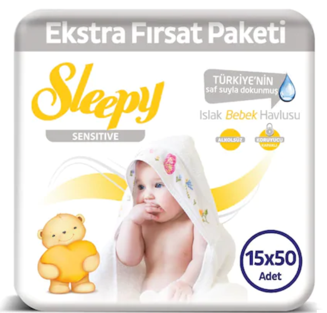 Sleepy Sensitive Hassas Ciltlere Özel Islak Bebek Havlusu 15'Li Ekstra Fırsat Paketi 750'Li
