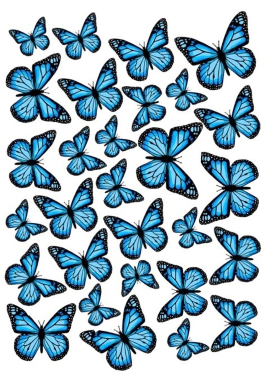 Mavi Kelebekler Temalı Yenilebilir Resimli Pasta Ve Kurabiye Üstü Şekerli Kağıt Baskısı