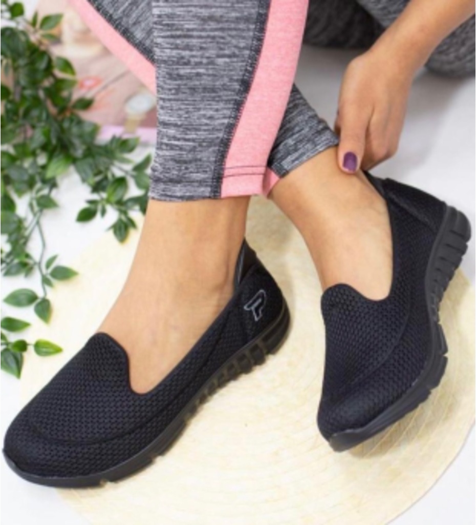 Afilli Kadın Siyah Günlük Spor Ayakkabı Anne Bağcıksız Yürüyüş Siyah