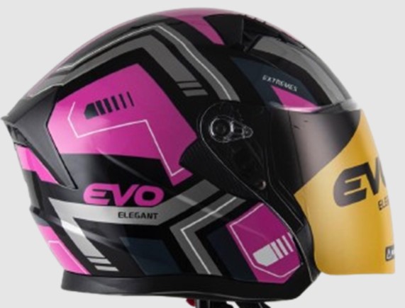 Evo Elegant Güneş Vizörlü Şeffaf Cam + Çenesiz Yarım Açık Kask Mor - Siyah S