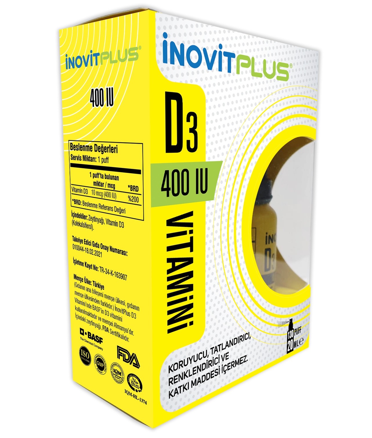 İnovitPlus Vitamin D3 400 Iu Oral Sprey/Damla 20 ML (130 Puff)