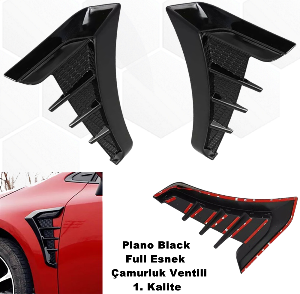 Araç Çamurluk Ventili Piano Black Full Esnek Model