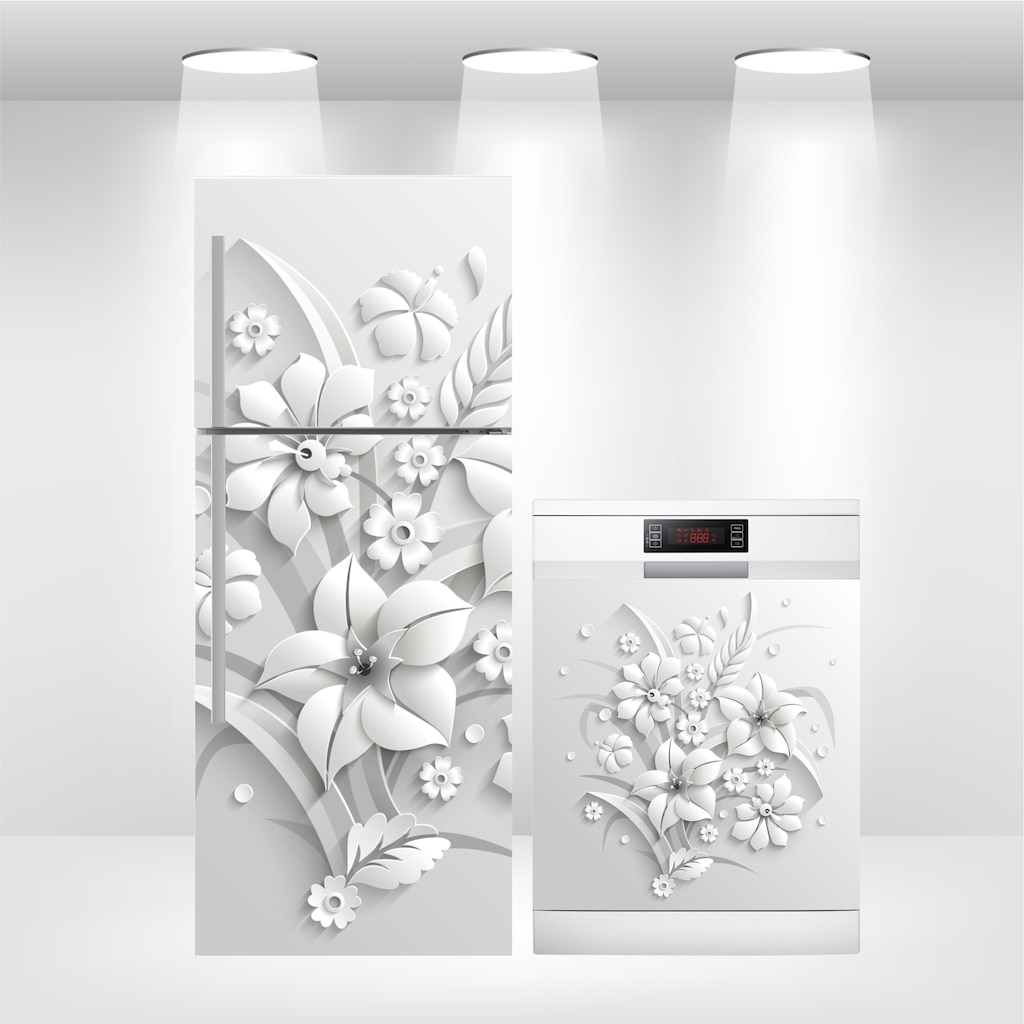 Buzdolabı Ve Bulaşık Makinesi Kapak Folyo Kaplama 3D Çiçek