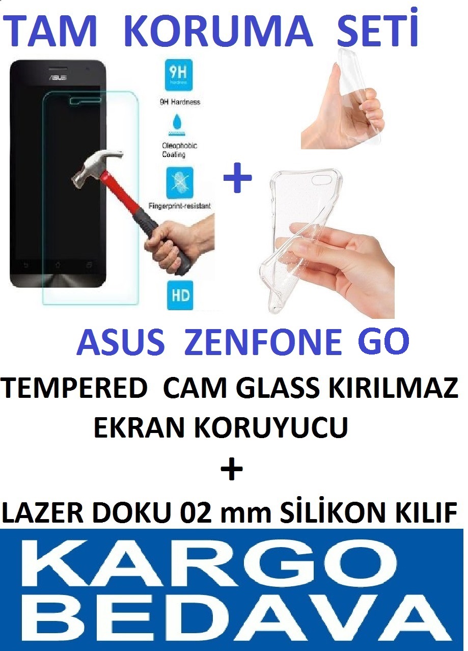 ASUS Zenfone GO Tempered Cam Kırılmaz  Ekran+ 02 mm Silikon Kılıf