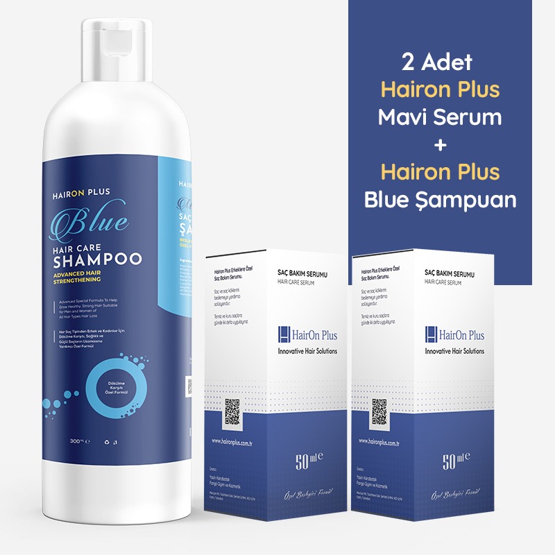 Hairon Plus Mavi Serum 2 x 50 ML + Mavi Şampuan 300 ML