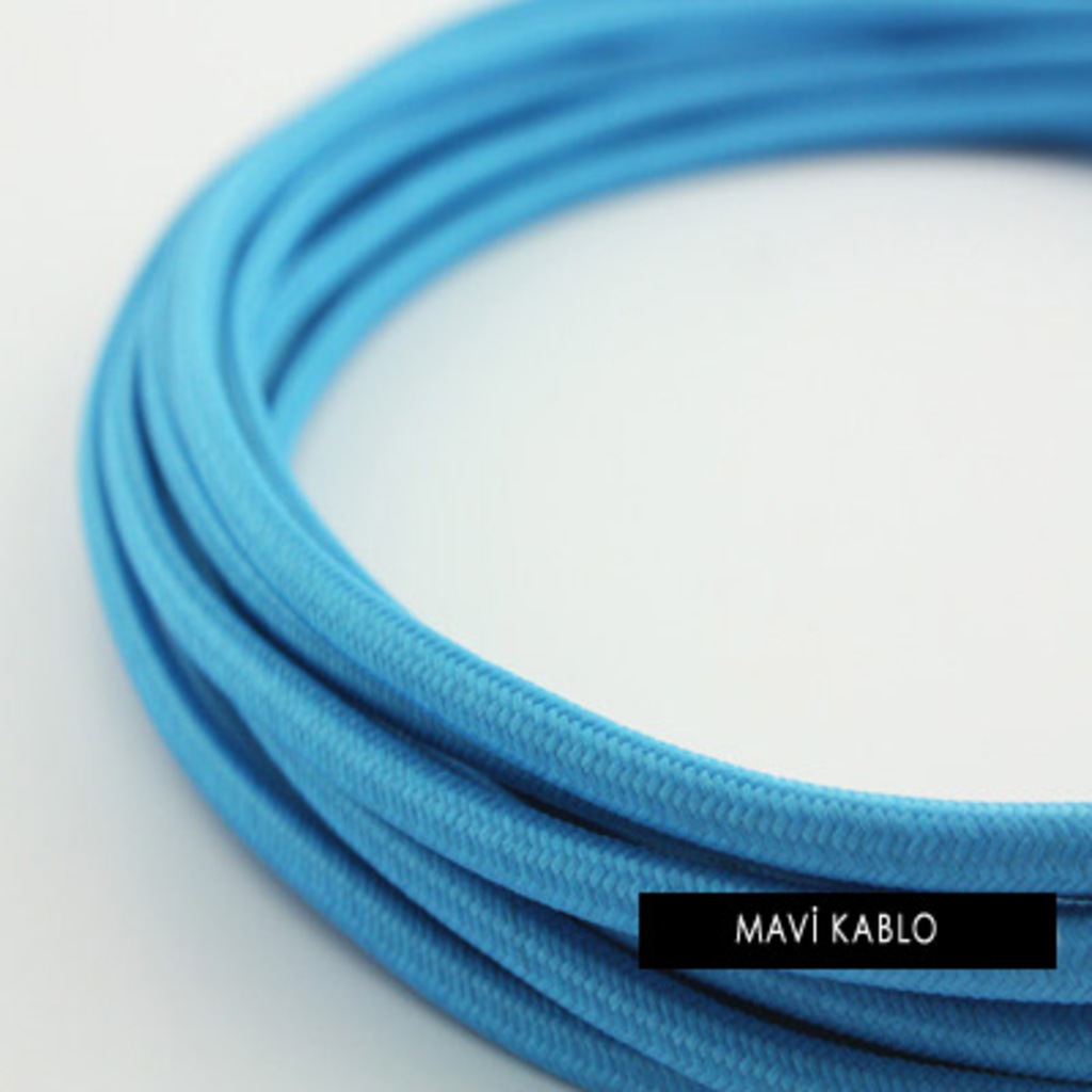 Marketcik Açık Mavi Renkli Dekoratif Örgülü Kumaş Kablo,1-5-10-20