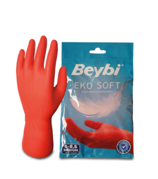 Beybi Eko Soft Plastik Bulaşık Eldiveni Kırmızı No.9