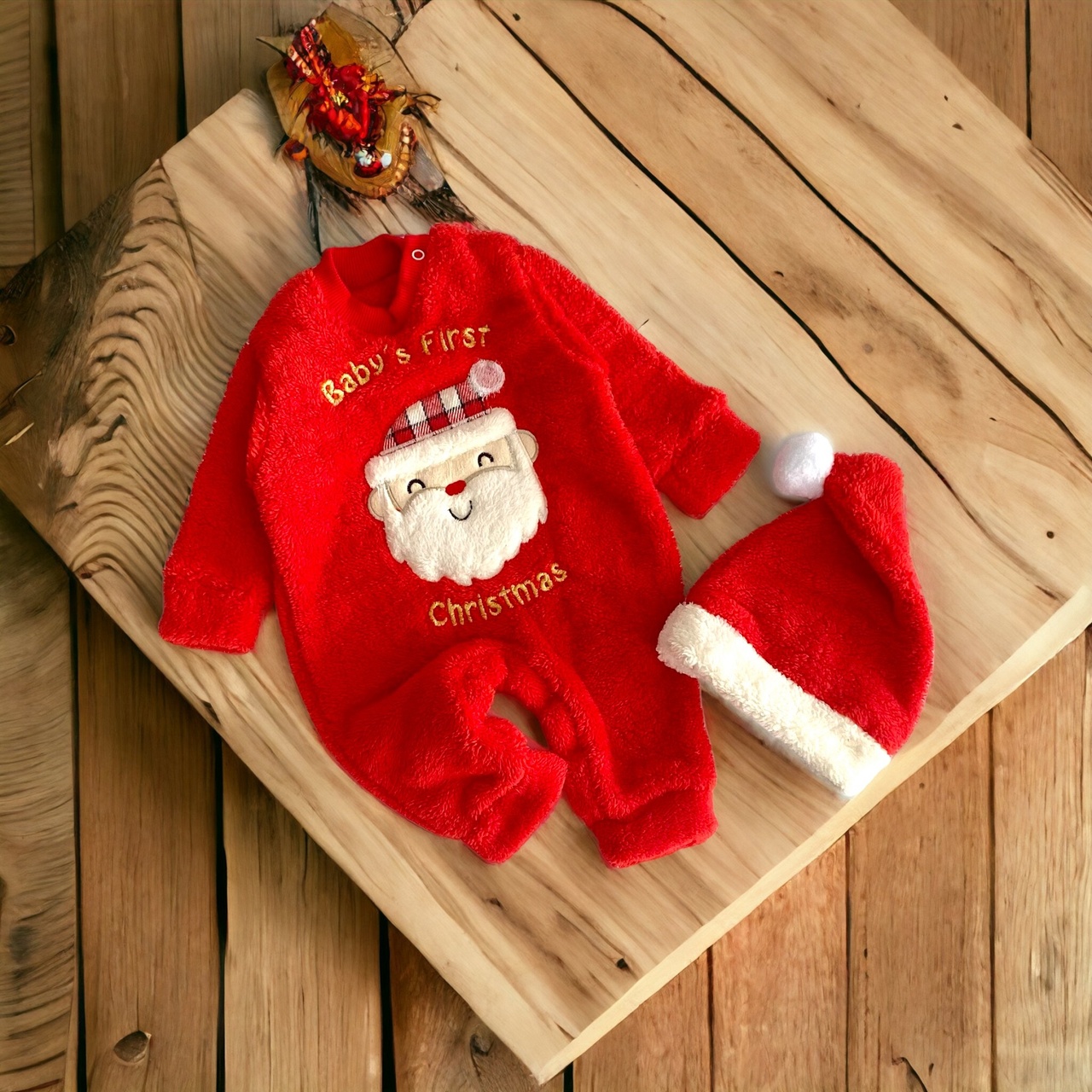 Neşeli Bebekler Noel Baba Nakışlı Bereli Welsoft Yılbaşı Tulum
