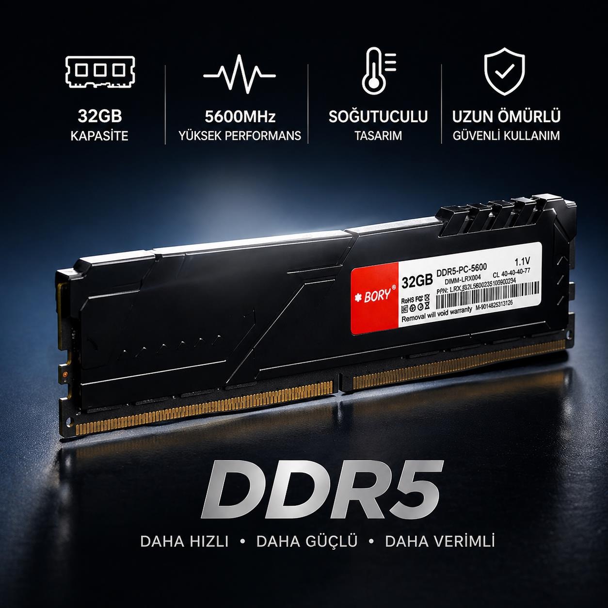 Bory 32gb Ddr5 5600mhz Soğutuculu Desktop Ram Yüksek Performans Gaming & Profesyonel Kullanım