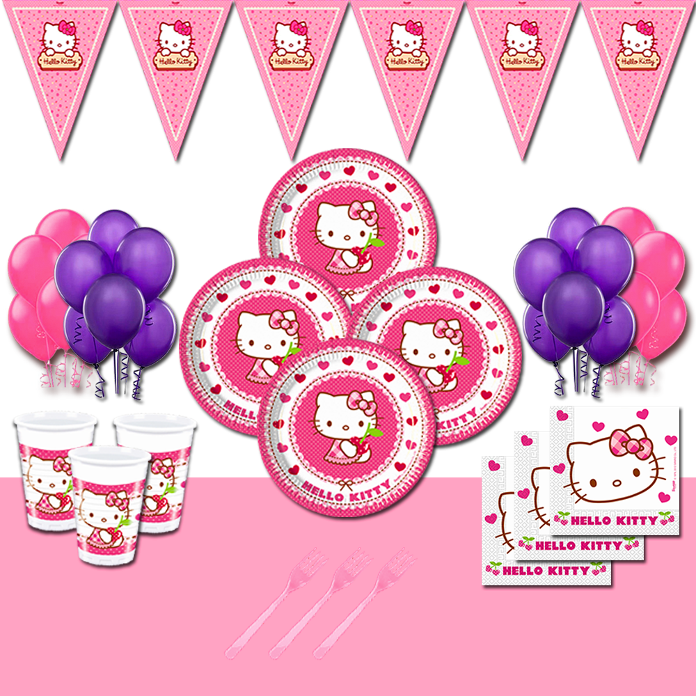 Hello Kitty Doğum Günü Parti Malzemeleri Süsleri Seti 16 Kişilik