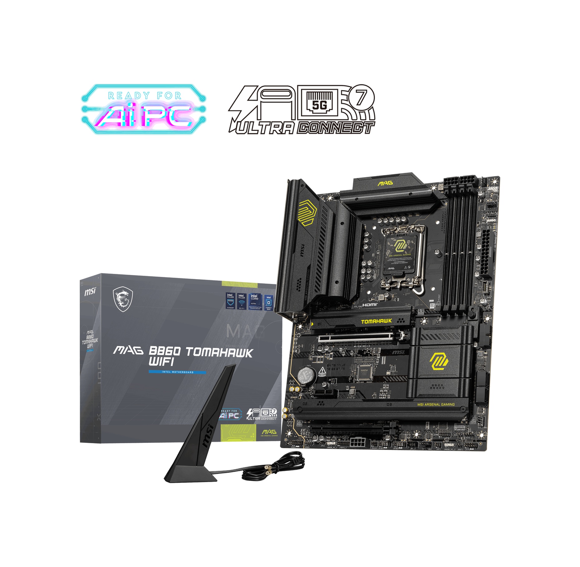 MSI MAG B860 TOMAHAWK WIFI 9200 MHz (OC) DDR5 Soket LGA1851 M.2 HDMI DP Thunderbolt ATX Anakart