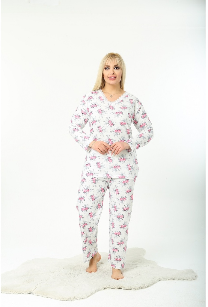Kadın Büyük Beden Dantel Yaka Pijama Takımı Pj01