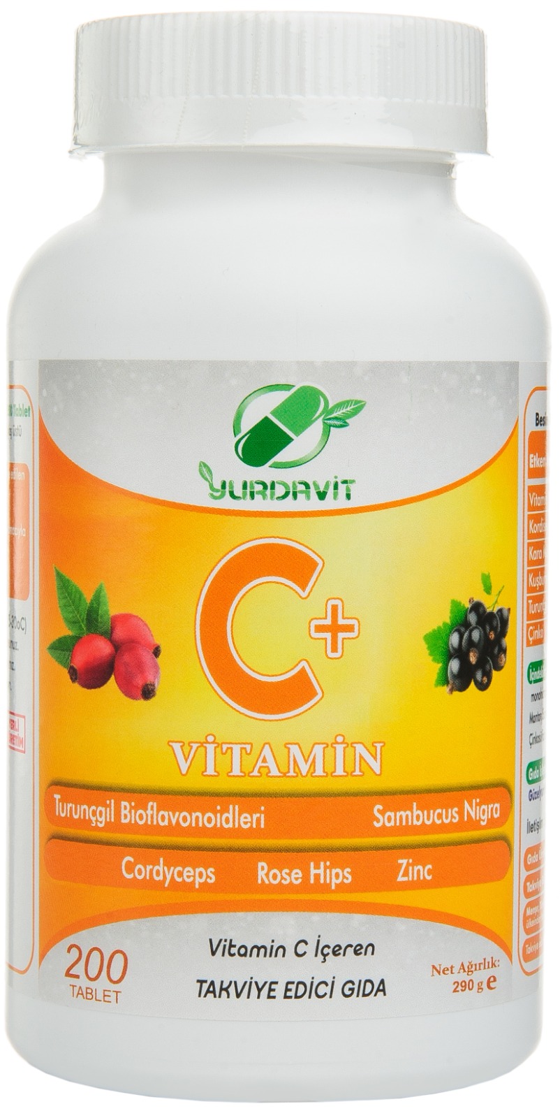 Vitamin C 1000 Mg Kuşburnu Kara Mürver Çinko 200 Tb 10-