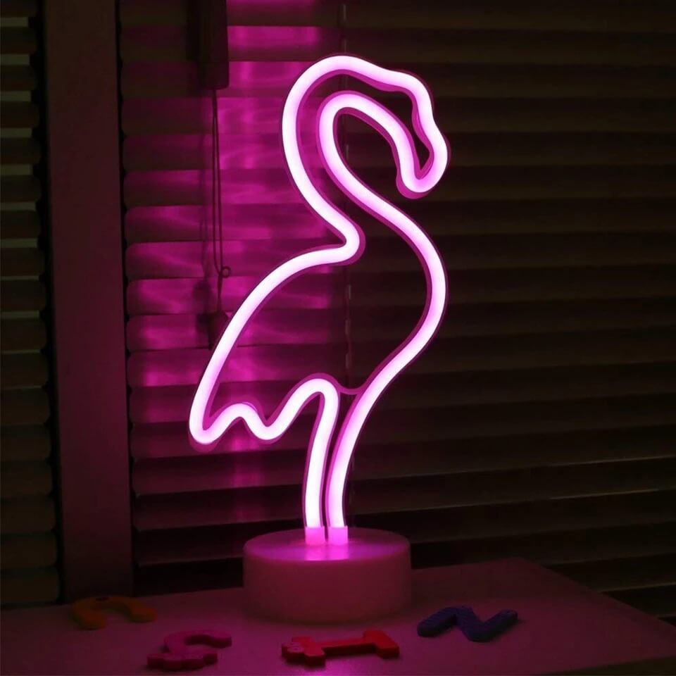 Neon Işıklı Dekoratif Flamingo Masa Gece Lambası