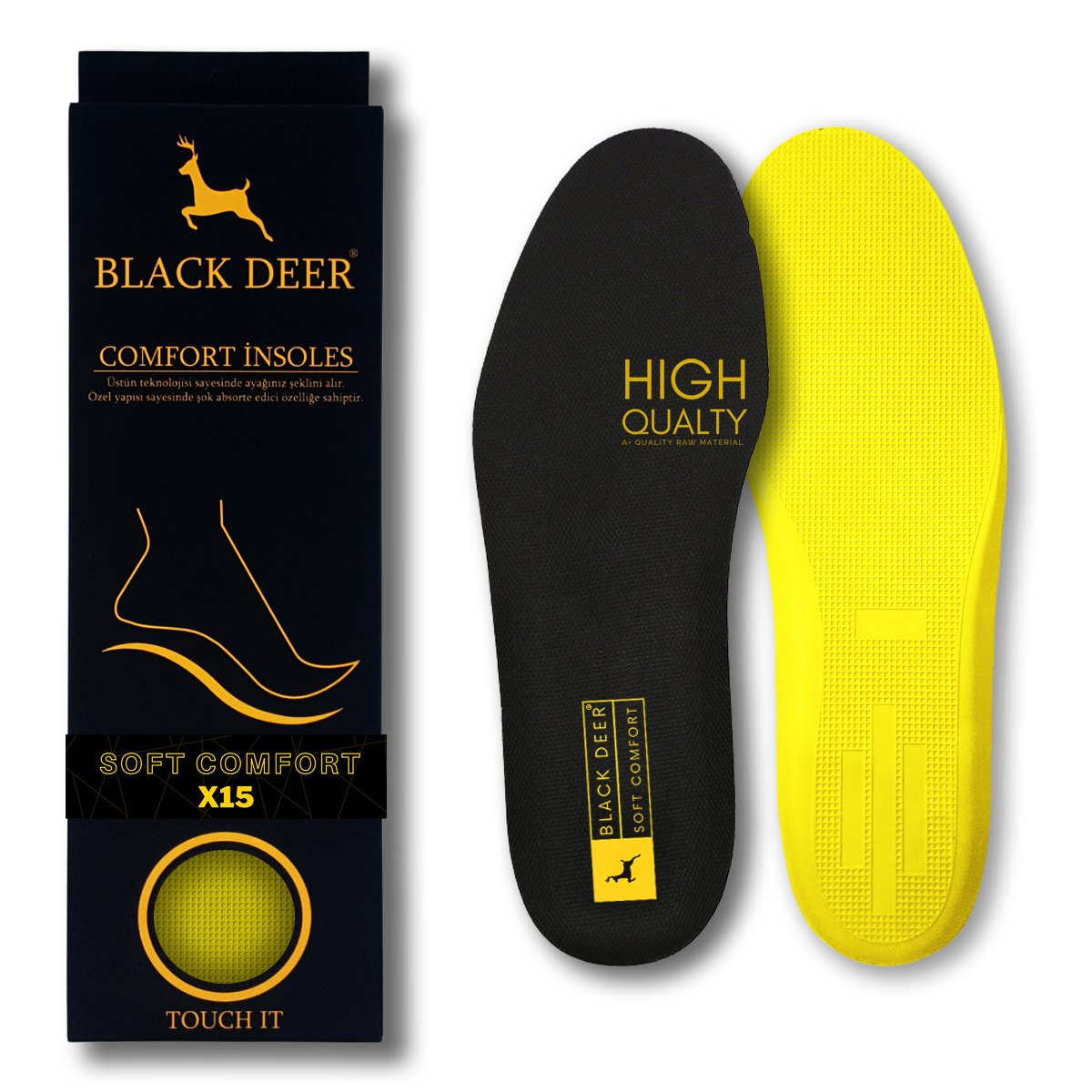 Black Deer Hyper Boost X15 Soft Comfort Siyah-Sarı Ortopedik Tabanlık