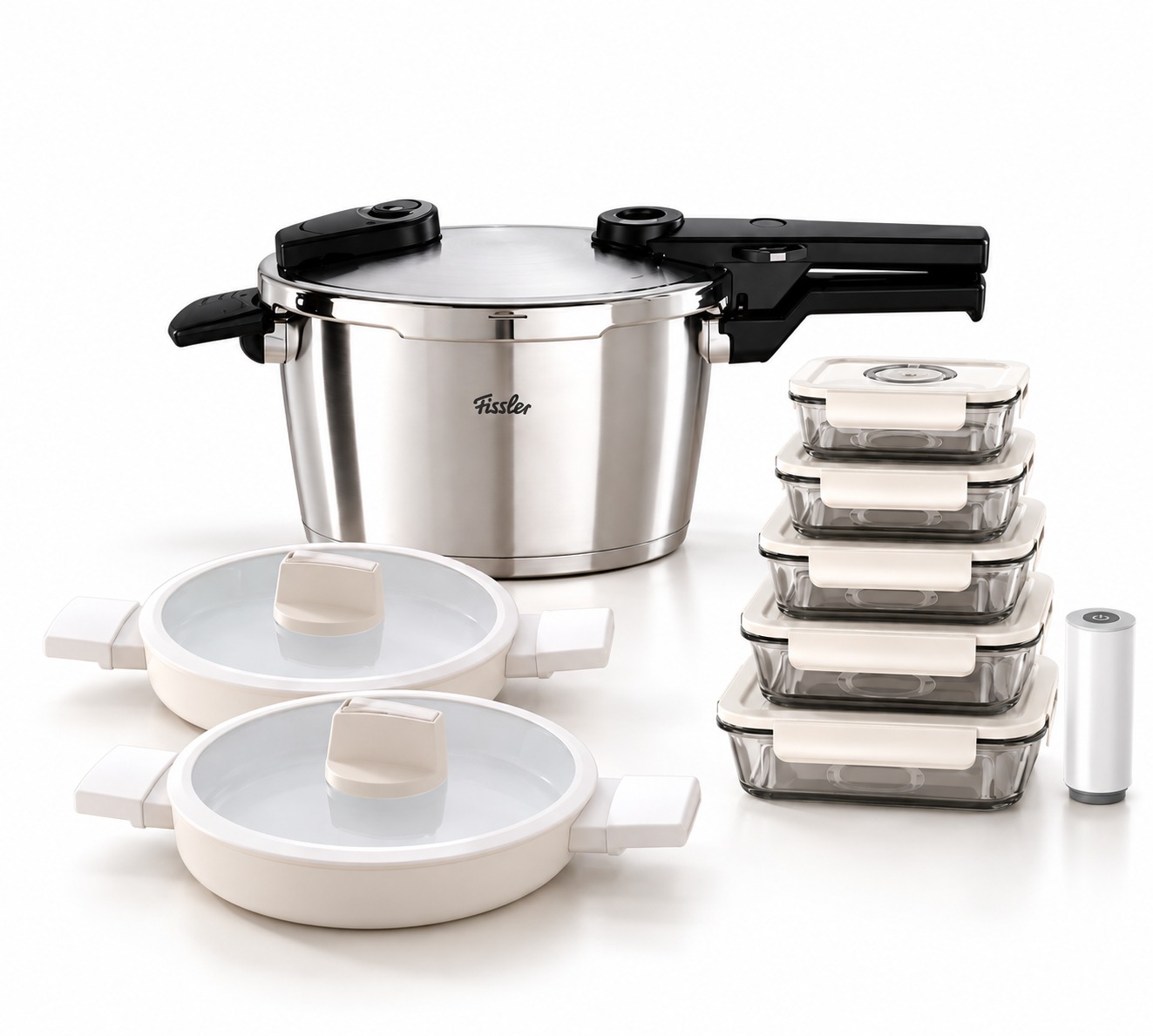 Fissler Vitaquick Premium 4,5 Lt Düdüklü Tencere + Acar 2’li Sahan Seti + Aryıldız 25 Parça Saklama Kabı Seti ürün görseli