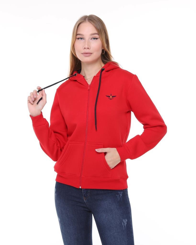 Backpacker Kadın Sweatshirt Kapüşonlu Fermuarlı Kırmızı 001