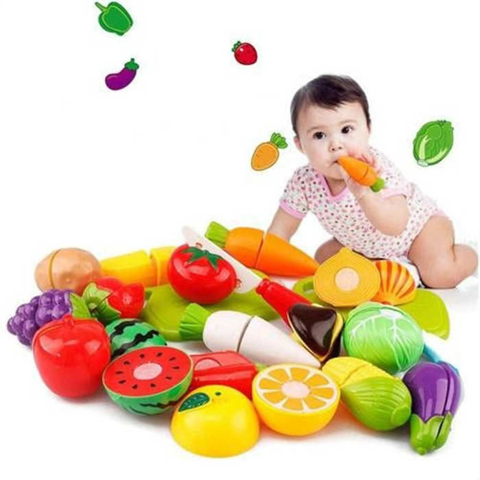 Kesilebilen 12 Parça Kesme Tahtalı Oyuncak Sebze ve Meyve Seti M