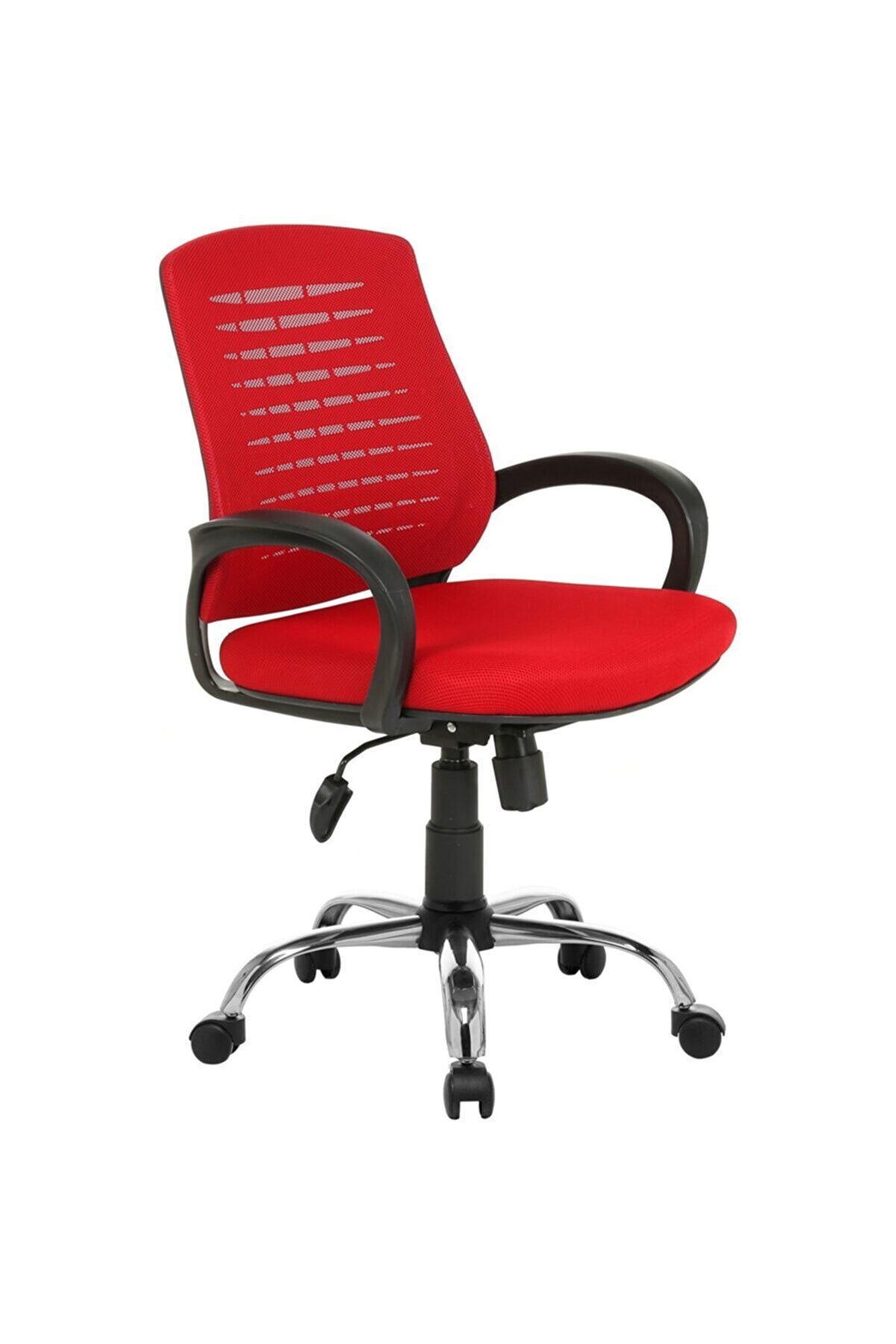 Arjioffice Arji Kırmızı Ofis Büro Koltuğu-Krom Çalışma Sandalyesi