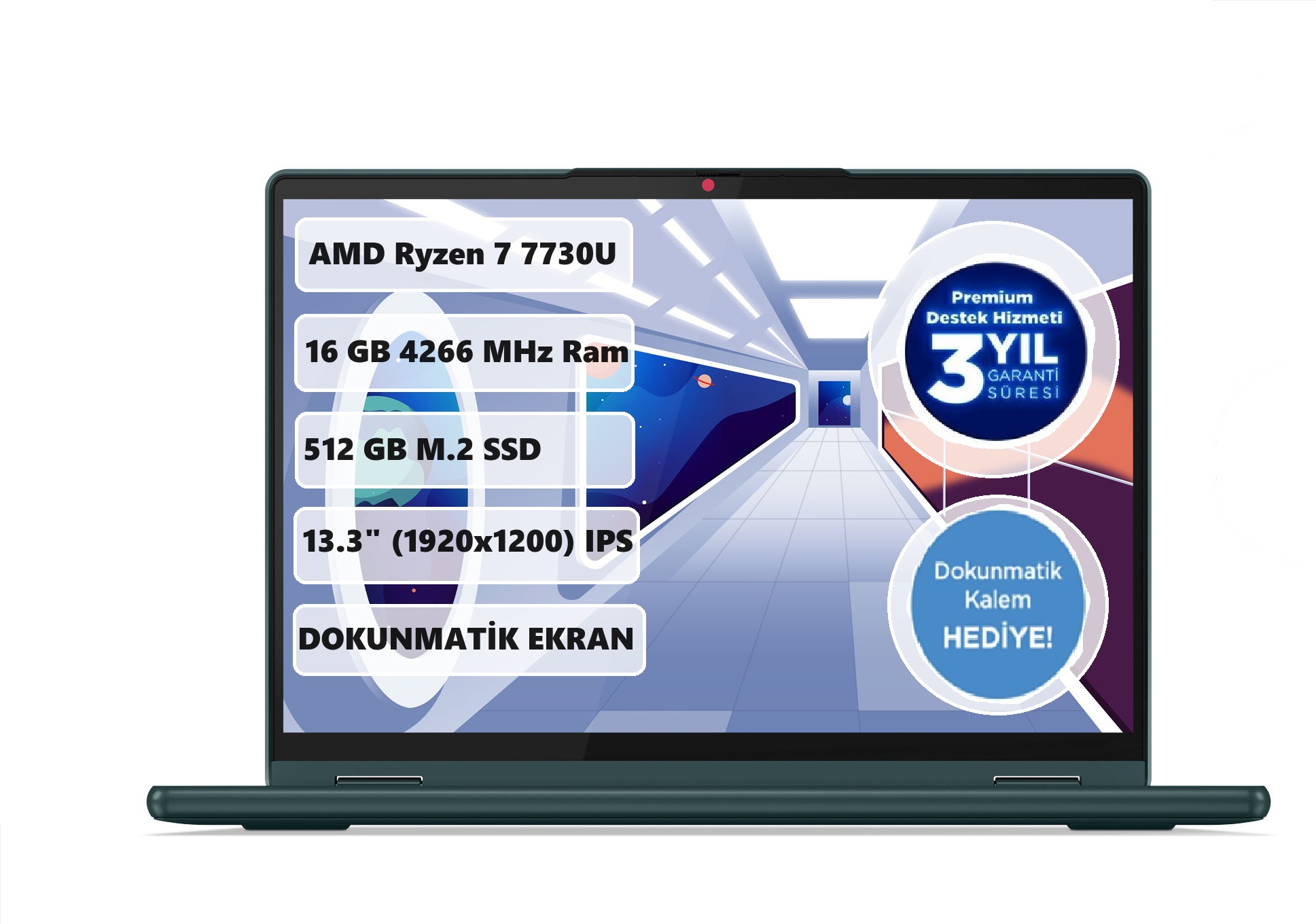 Lenovo Yoga 6 13ABR8 83B2007ATX Ryzen 7 7730U 16 GB 512 GB SSD 13.3" Dos WUXGA Dizüstü Bilgisayar